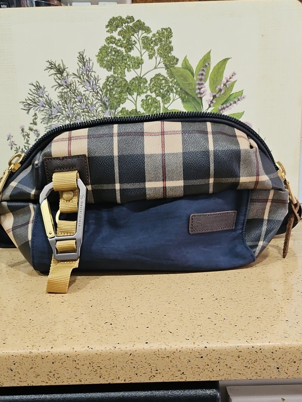 Master Piece Navy and Tan Plaid Crossbody Bag